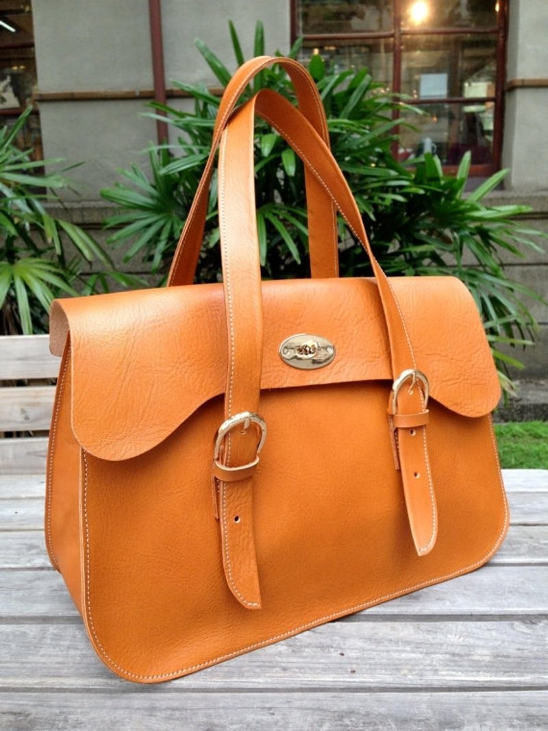 Emma Commuter Briefcase Messenger Bag - Handbags & Totes - Genuine Leather Orange