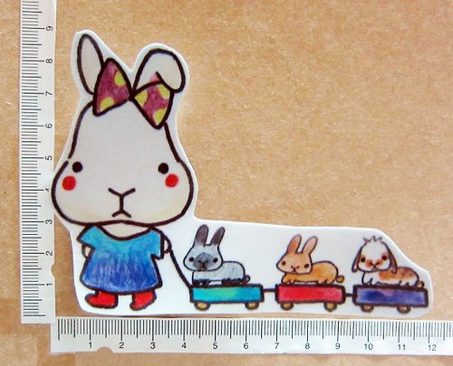 毛球工坊 手繪插畫風格 完全 防水貼紙 兔兔小火車