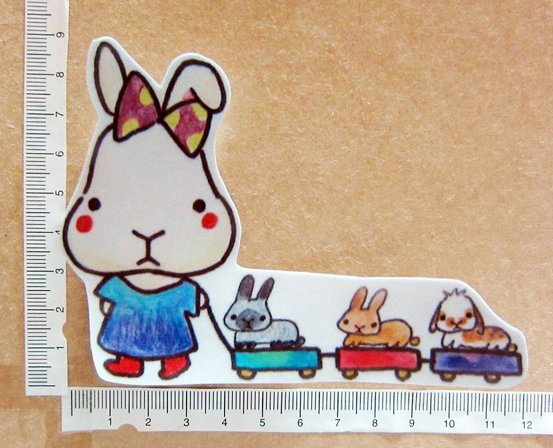 手繪插畫風格 完全 防水貼紙 兔兔小火車 - 貼紙 - 防水材質 多色