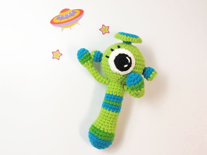 綠星人-嬰兒手搖鈴-手工限量 - 嬰幼兒玩具/毛公仔 - 壓克力 綠色