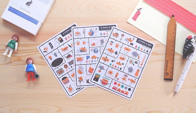 Di Mengqi HAVE FUN decorative sticker set- a pupu a day contains three sets of / pocket - สติกเกอร์ - กระดาษ หลากหลายสี