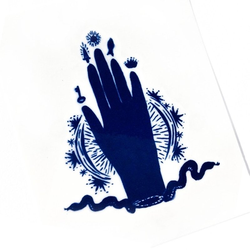 Hamsa Alchemist Spiritual Earth Palm Hand Tarot Gothic Temporary Tattoo Stickers - สติ๊กเกอร์แทททู - กระดาษ สีน้ำเงิน