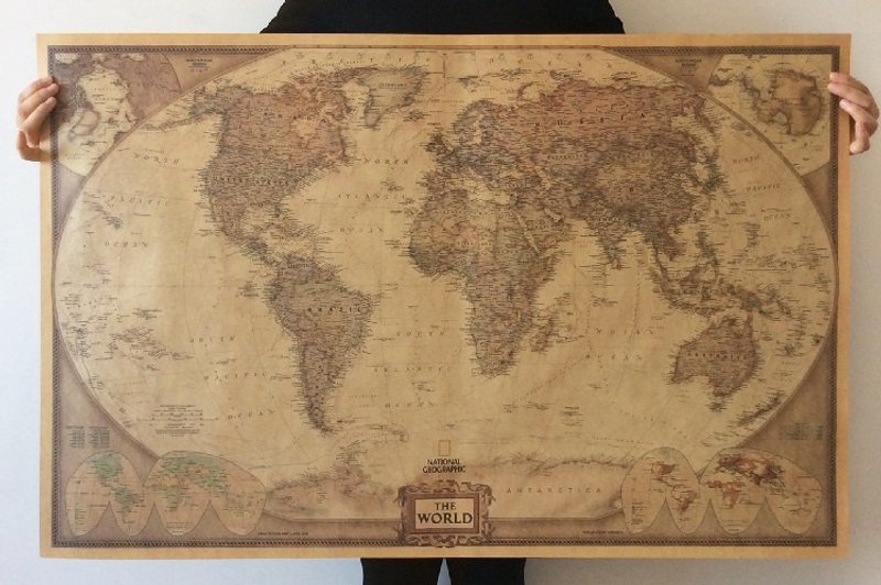 god leading- poster series] [English World Map 100cm nostalgic retro kraft paper poster decorative painting 100 * 66cm - Posters - Paper Brown