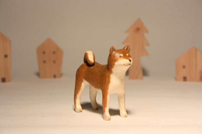 Department of Small Animal Healing carvings _ standing brown Shiba Shiba Inu (hand-carved wood 10P Limited) - ของวางตกแต่ง - ไม้ สีนำ้ตาล