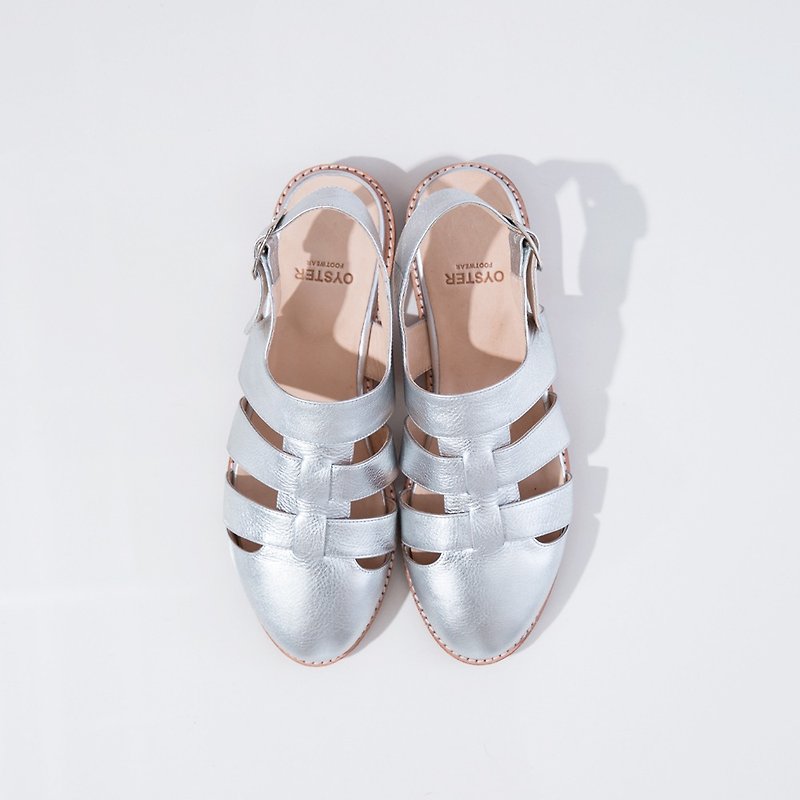 真皮 女休閒鞋/帆布鞋 灰色 - Oyster Sandal Matellic Silver