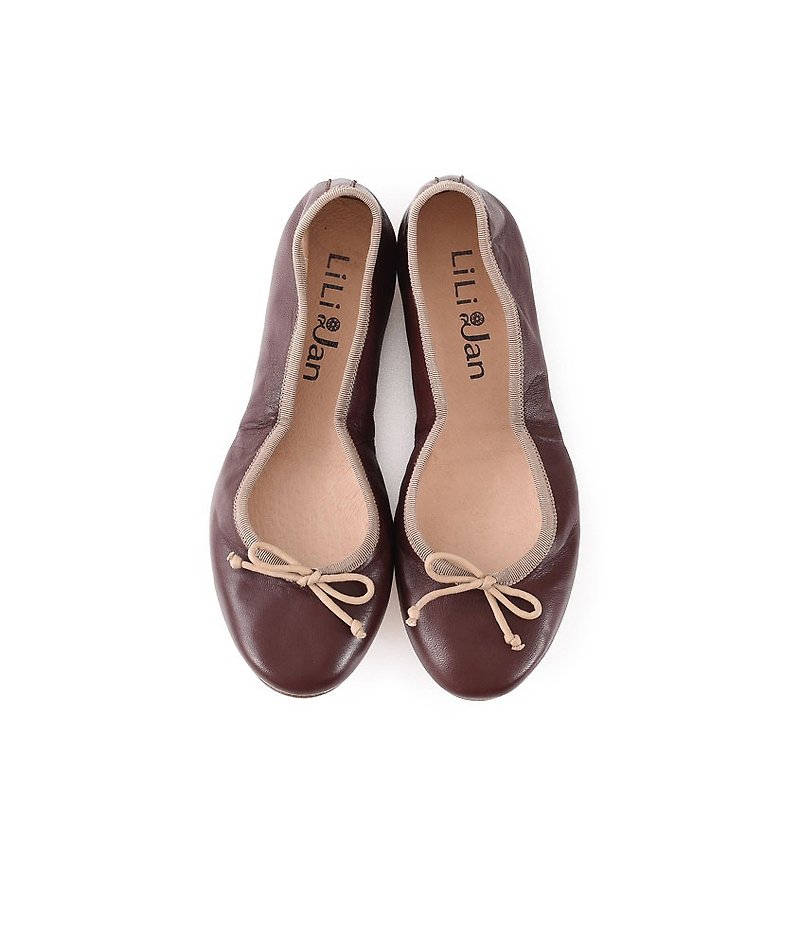 [French yearning] leather folding ballet shoes - chocolate - Mary Jane Shoes & Ballet Shoes - Genuine Leather Brown