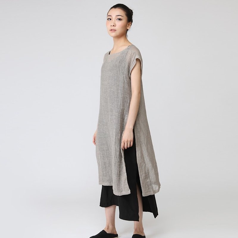 BUFU transparent linen non-sleeves robe  D150401 - シャツ・ブラウス - 紙 カーキ