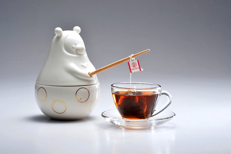 [Golden Point Hidden Dragon Tea Bear Can] (Classic Handmade Longan Charcoal Oolong Tea) ARTEA - ชา - เครื่องลายคราม ขาว