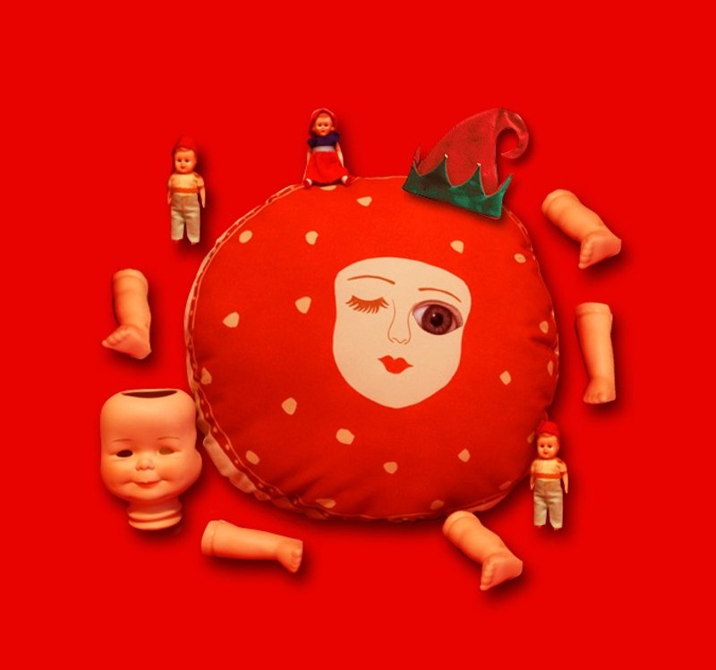 Lily Lily原創抱枕 逃跑蘑菇臉 創意帆布腰枕靠墊趣味異形玩具禮物 - 枕頭/抱枕 - 其他材質 紅色