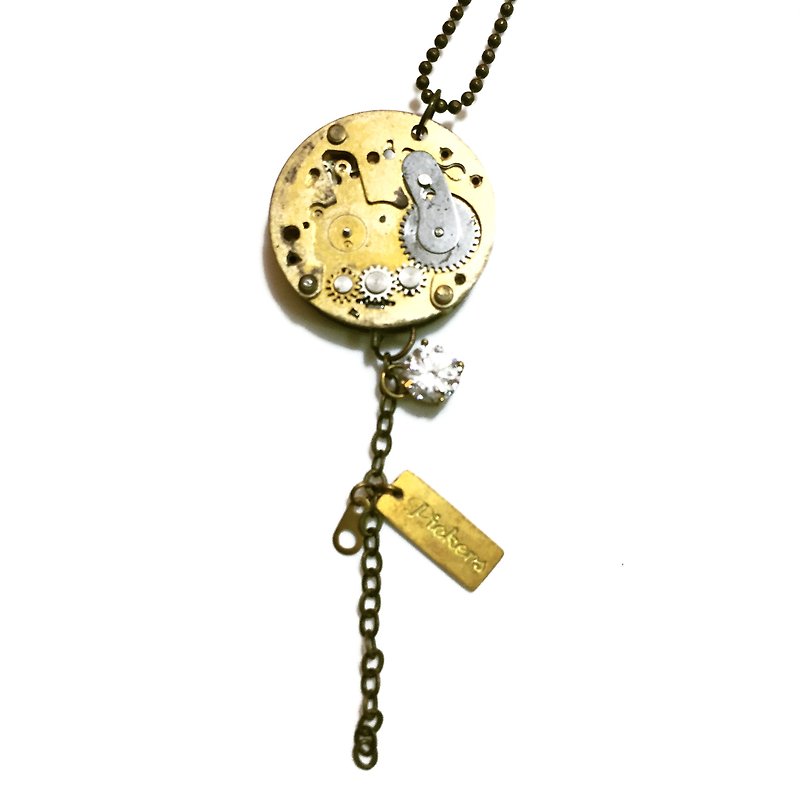 1960 Steampunk steam punk style pendant style necklace Stone - สร้อยคอ - กระดาษ สีทอง