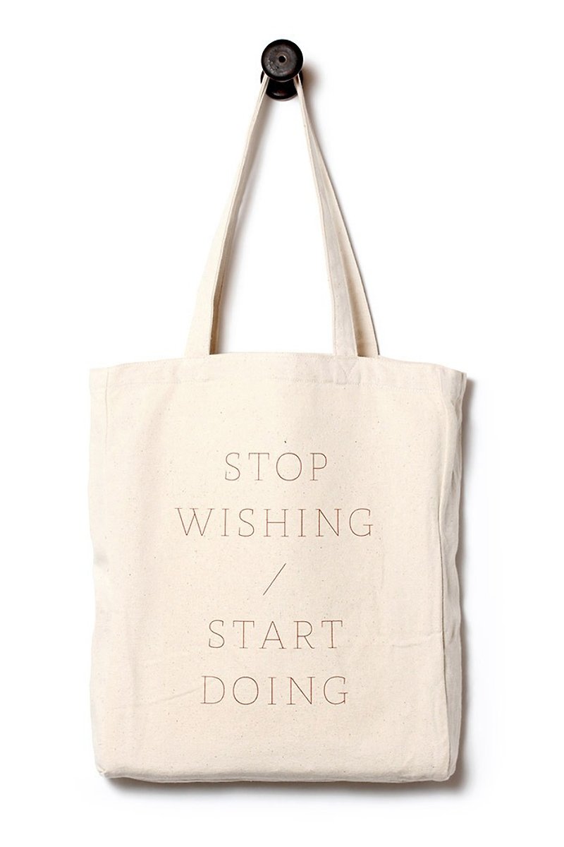 [STOP WISHING]. Canvas bag / daily bag / tote. - Messenger Bags & Sling Bags - Cotton & Hemp White