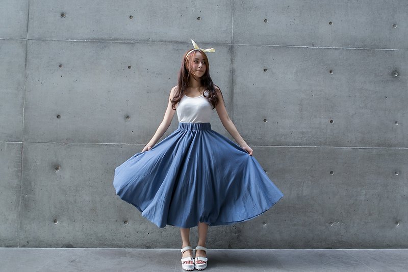 4SF303_ blue SUMI ● elastic light flamenco dress ● - Skirts - Cotton & Hemp Blue