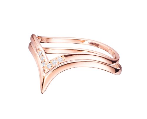 Majade Jewelry Design 14K金訂婚戒指 鑽石情侶戒指 簡約玫瑰金鑚戒 V形玫瑰金閨蜜對戒