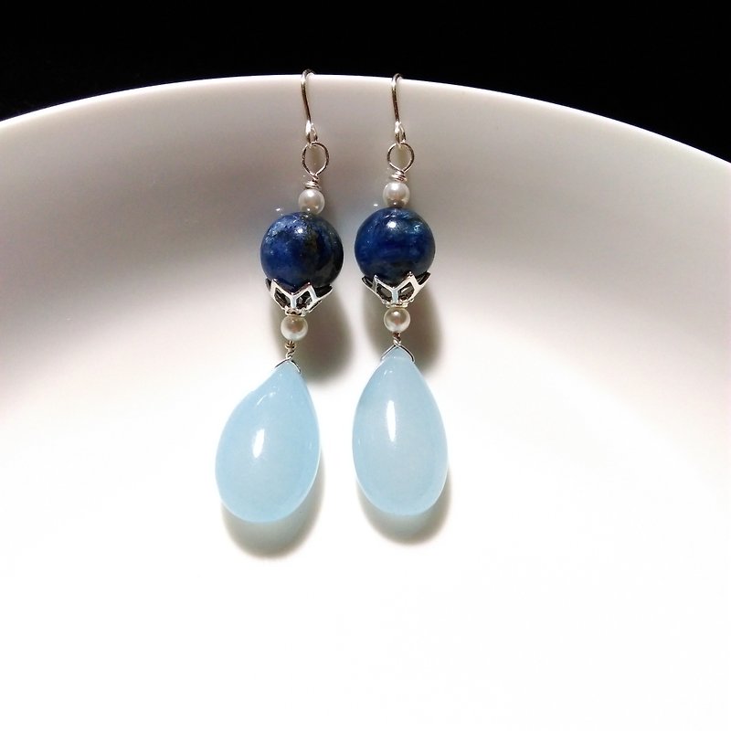 [LeRoseArts] Princesse Mignonne series handmade earrings -Kyanite & amp; Chalcedony - ต่างหู - เครื่องเพชรพลอย สีน้ำเงิน