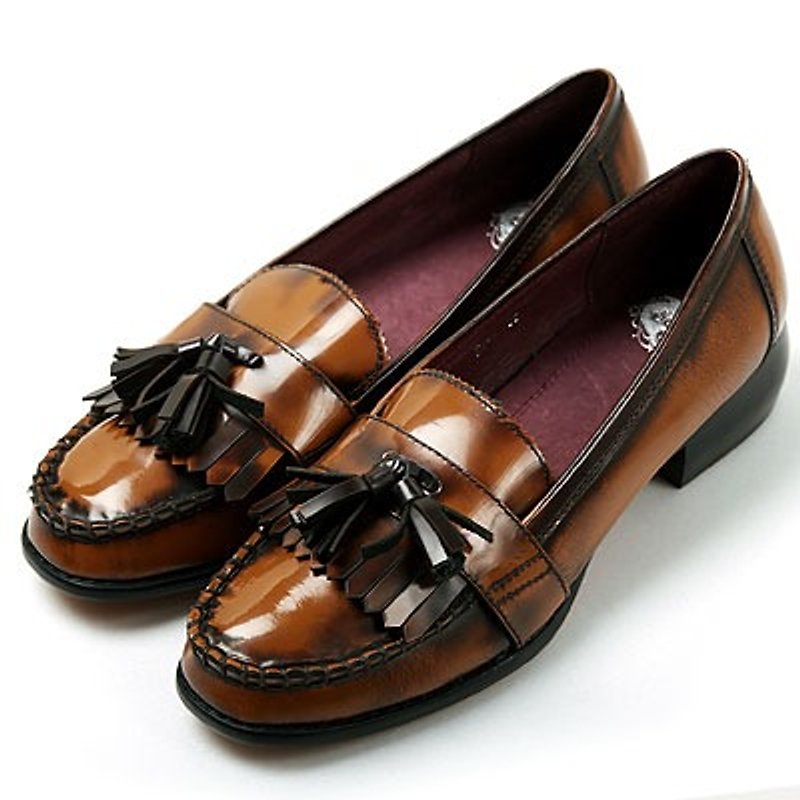 e'cho. Classic neutral color brown tassel loafers ║Ec16 - รองเท้าหนังผู้หญิง - หนังแท้ สีนำ้ตาล