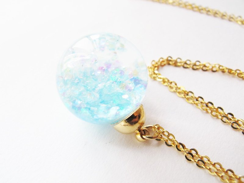 ＊Rosy Garden＊ Light blue glitter with water inisde glass ball necklace - Chokers - Glass Blue