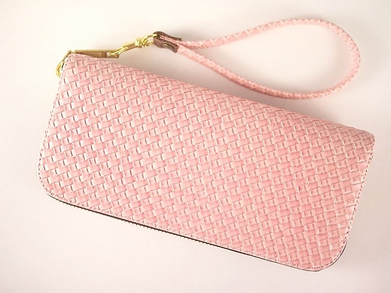 Pink knit. Long leather folder / wallet / purse / purse - Wallets - Waterproof Material Pink