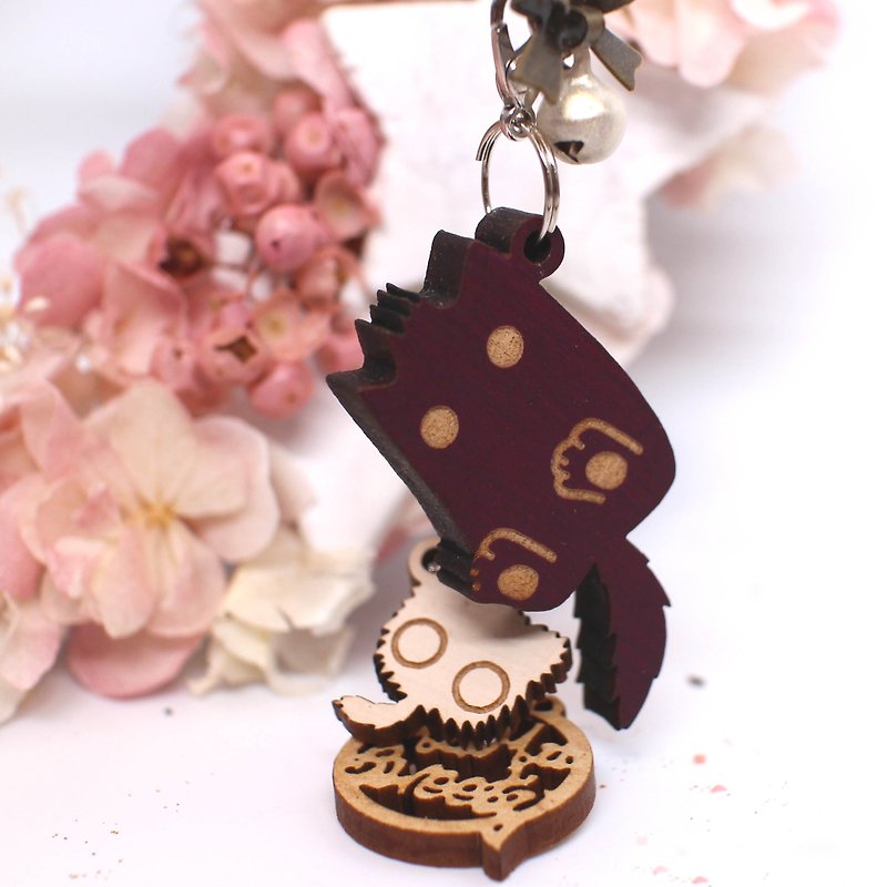 MuMu Sweety ✿ 紫怪怪貓與毛球 / 鑰匙圈 / 手機吊飾 / 精裝 - 鑰匙圈/鎖匙扣 - 木頭 紫色