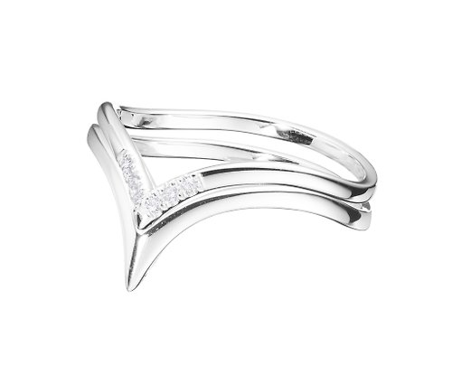Majade Jewelry Design 14K金訂婚戒指 鑽石情侶戒指 優雅簡約白金鑚戒 V形白金閨蜜對戒