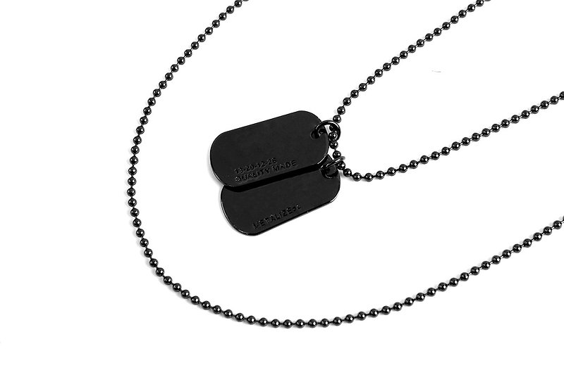 【METALIZE】Double Logo Dog Tag Necklace Double LOGO Military Necklace (Black) - Necklaces - Other Metals 