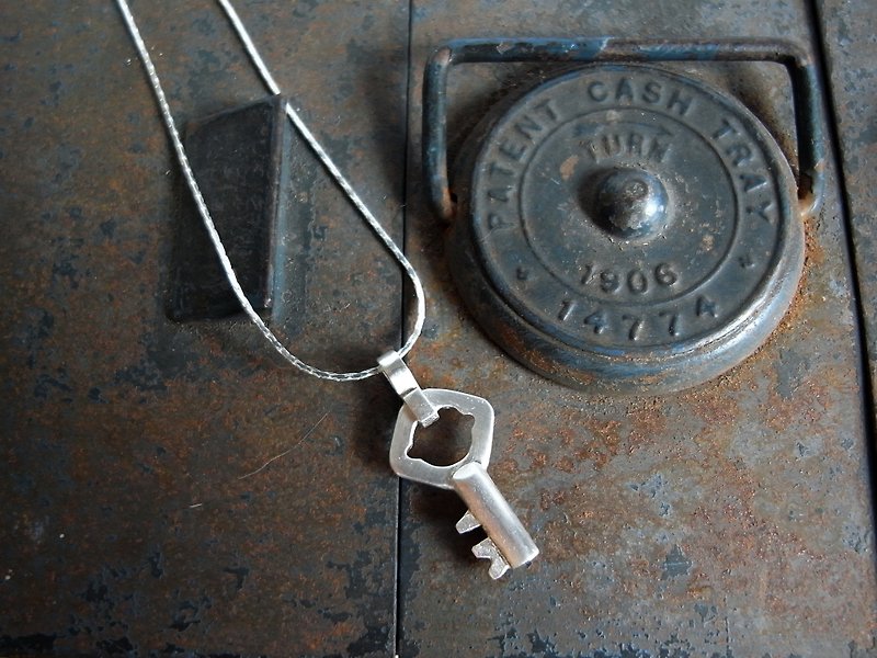 Vintage Tiny Key--B--Sterling Silver--Silver Key--Pendant Necklace - Necklaces - Silver Gray