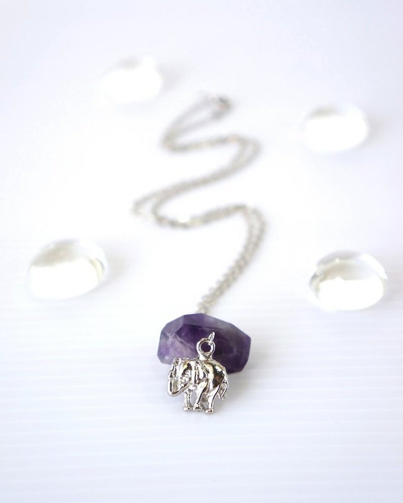 小象的魅力 紫水晶項鍊 - สร้อยคอ - เครื่องเพชรพลอย สีม่วง