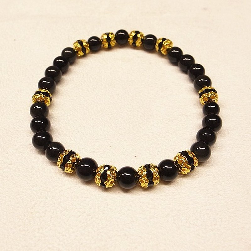 ☽ Qi Xi hand for ☽ [07288] with gold Obsidian Black Diamond - สร้อยข้อมือ - วัสดุอื่นๆ สีดำ