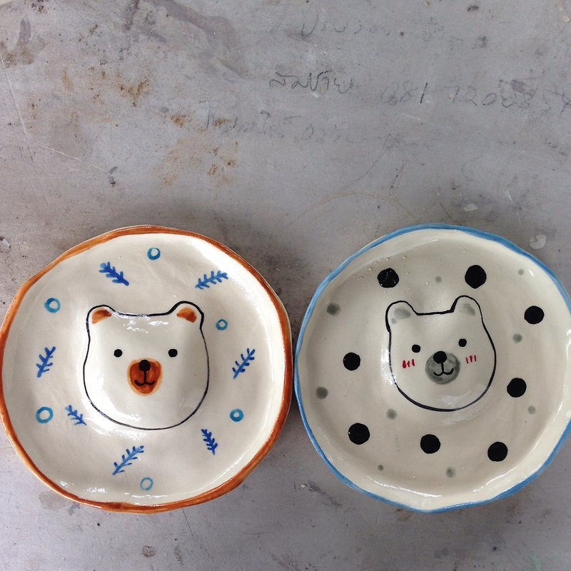 Bear Set - Small Plates & Saucers - Porcelain Multicolor