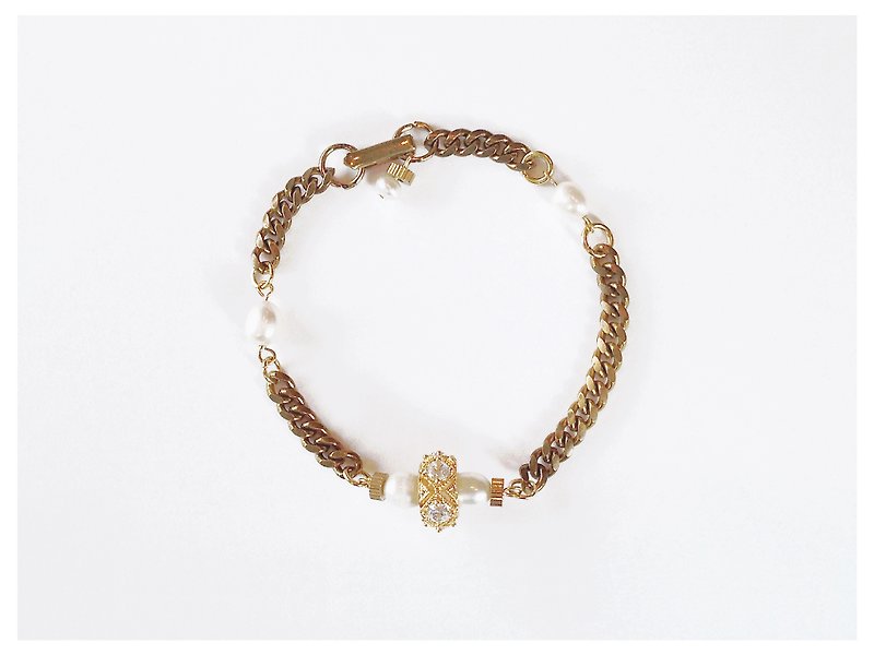 ∴Minertés = classic diamond plated Bronze roller ‧ pearl bracelet ∴ - Bracelets - Gemstone White