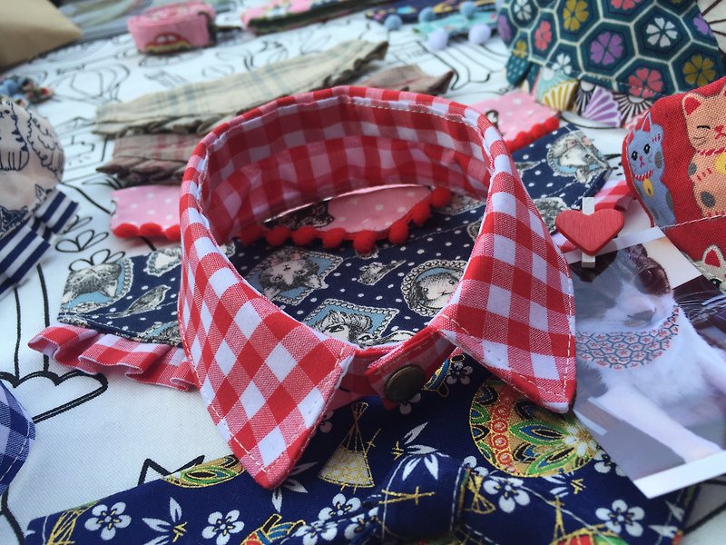 Among handmade 。pet necklace_red_ plaid (small size) - Collars & Leashes - Other Materials 