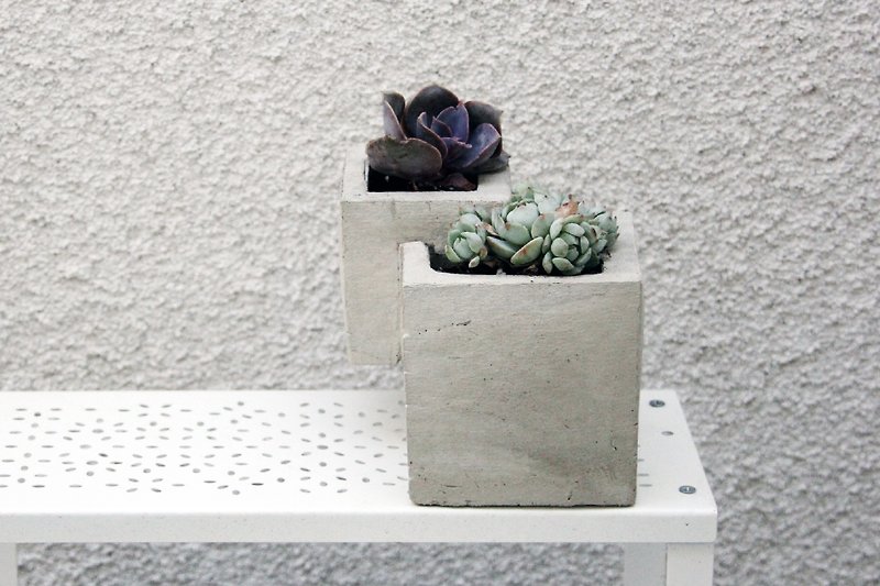 Cement/Concrete Stacked Cube Planter - Plants - Cement Gray