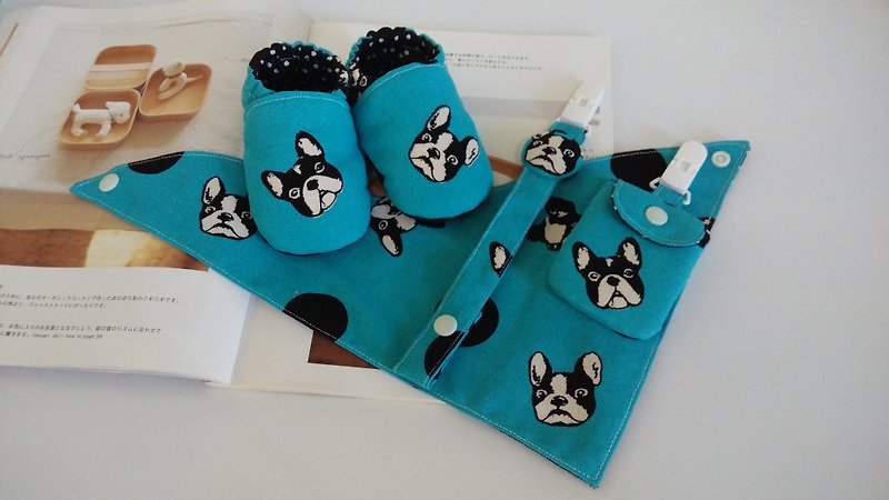 Blue bulldog births gift baby shoes scarf + + + pacifier clip talismans bags - ของขวัญวันครบรอบ - วัสดุอื่นๆ สีน้ำเงิน