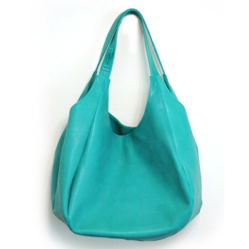 土耳其綠-立體剪裁牛皮肩背包{六片牛皮拼接而成} size L - Messenger Bags & Sling Bags - Genuine Leather 