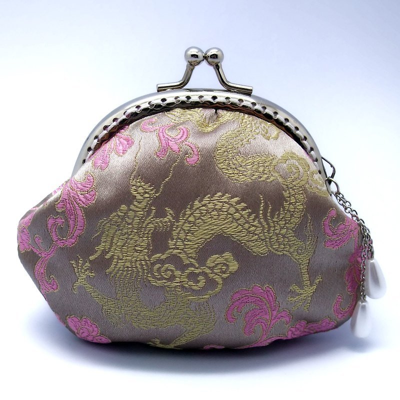 Silk brocade dragon mouth gold package, purse (CS-06) - Coin Purses - Other Materials Gray