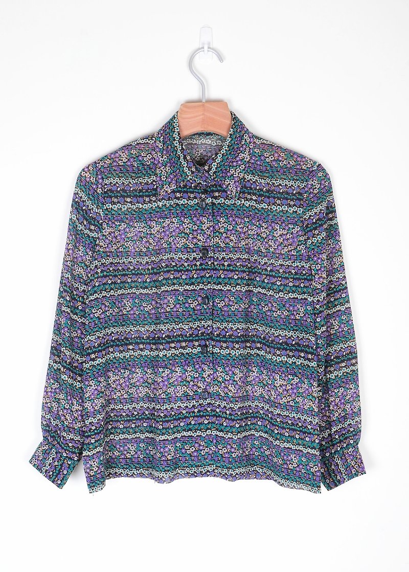 排列整齊的紫花園襯衫 - シャツ・ブラウス - その他の素材 パープル