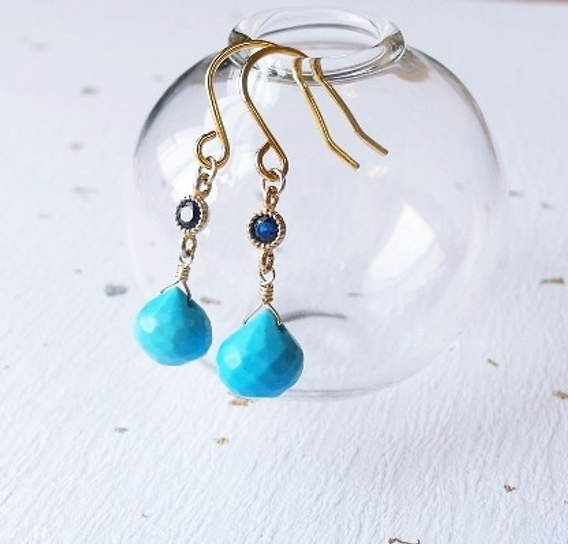 | Touch of moonlight | natural slice fat droplets blue turquoise earrings classical - ต่างหู - เครื่องเพชรพลอย สีน้ำเงิน