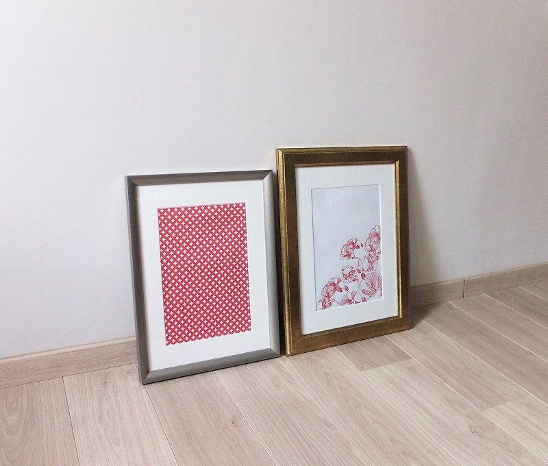 Geometric print frame painting (silver frame painting) - Posters - Paper 