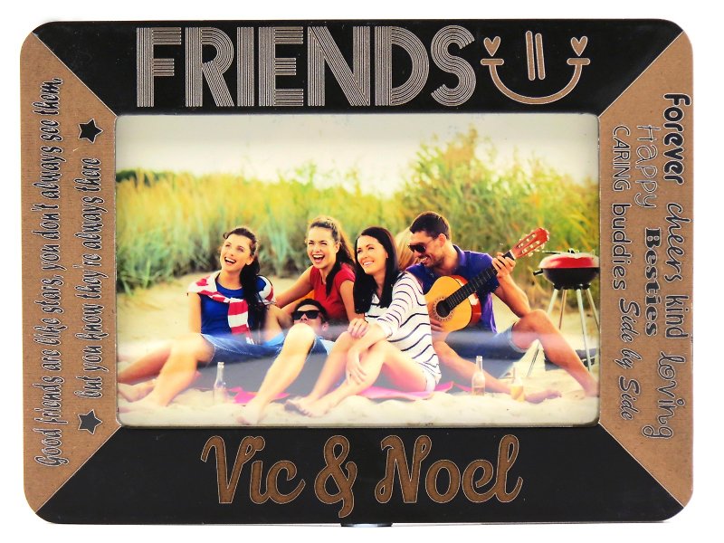 Custom Carved Wooden Photo Frame (4R Photo) – Long Live Friendship Theme x Personalization - กรอบรูป - ไม้ สีดำ