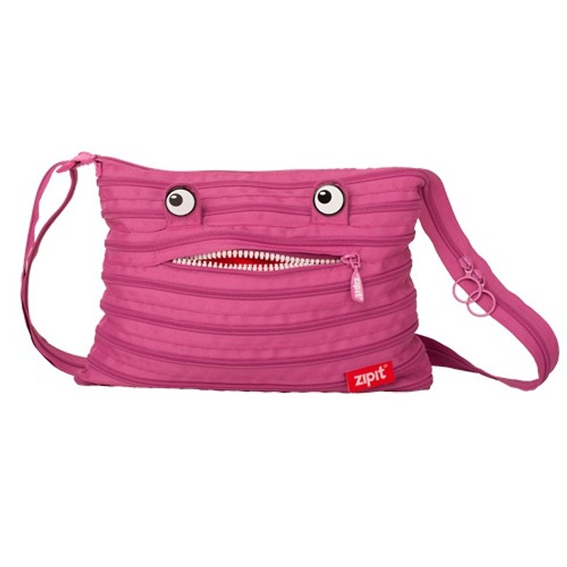 Zipit monster oblique backpack - Pink - กระเป๋าแมสเซนเจอร์ - วัสดุอื่นๆ สึชมพู