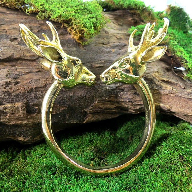 雙頭鹿黃銅手鐲 - 手鍊/手環 - 其他金屬 黃色