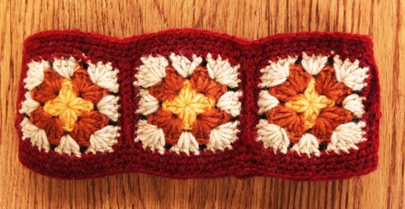 純羊毛編織頭帶 / 髮帶Hand-made in Nepal（花朵編織）（紅） - その他 - その他の素材 レッド