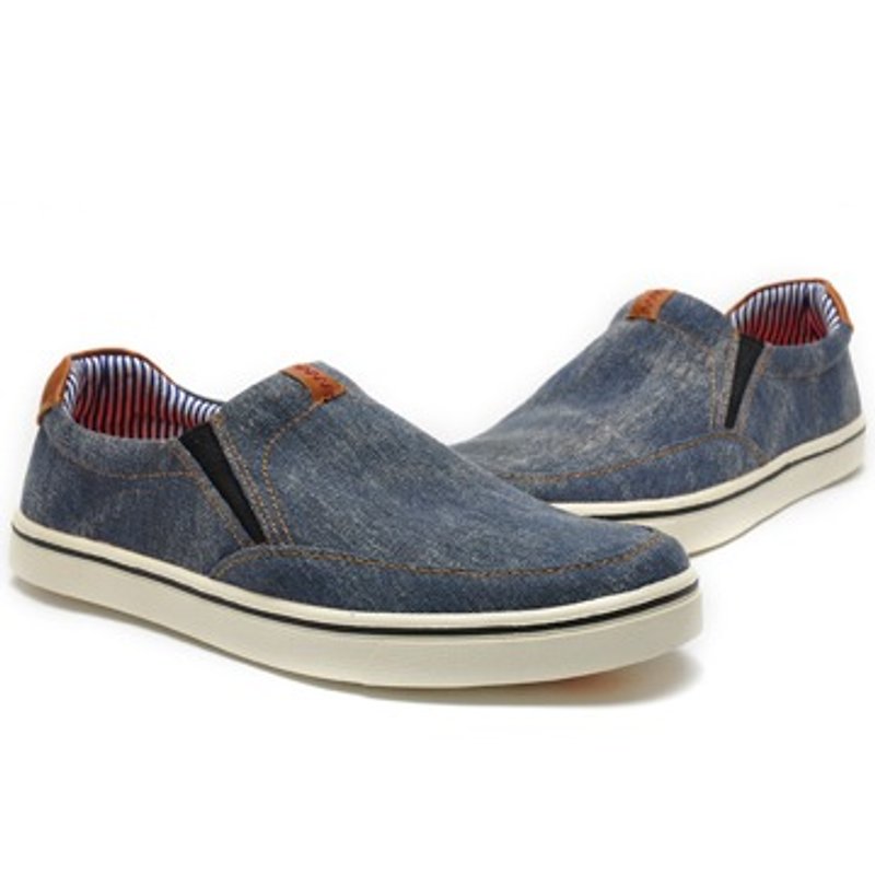 Temple filial piety Japanese-style lazy canvas convenience shoes tannins blue - Men's Casual Shoes - Other Materials Blue