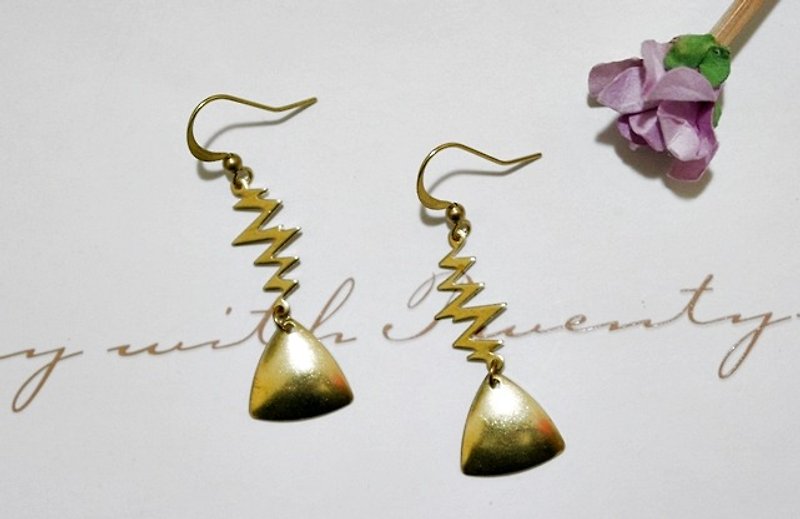 Pure Bronze<Lightning Golden Triangle> - hook earrings # # European and American style fashion - Earrings & Clip-ons - Copper & Brass Gold