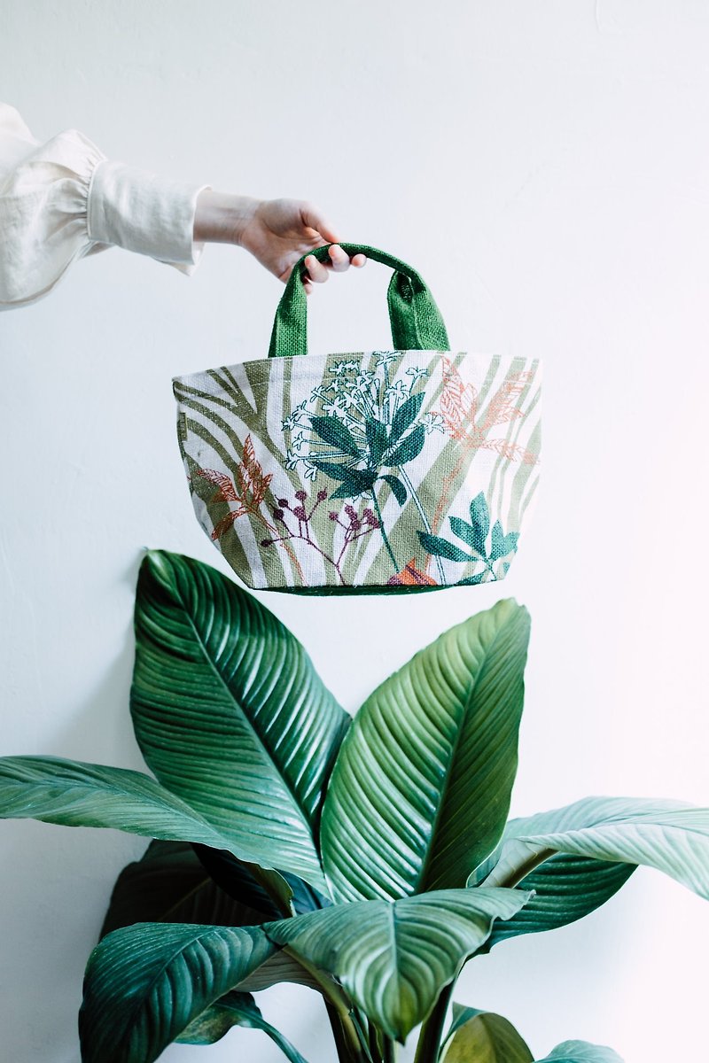 Charming Handy KK Jute Bag - Handbags & Totes - Plants & Flowers Green
