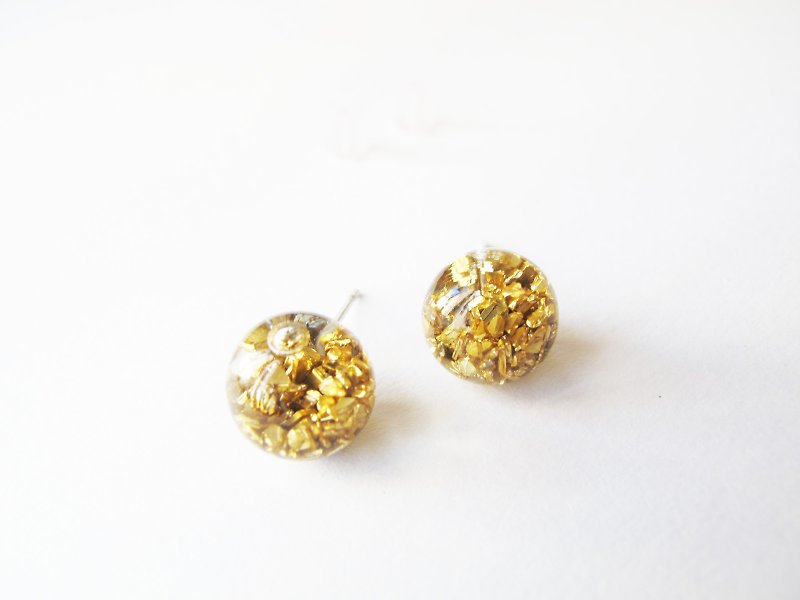 * Rosy Garden * Venus gravel ore debris flowing crystal glass ball earrings - Earrings & Clip-ons - Glass Gold