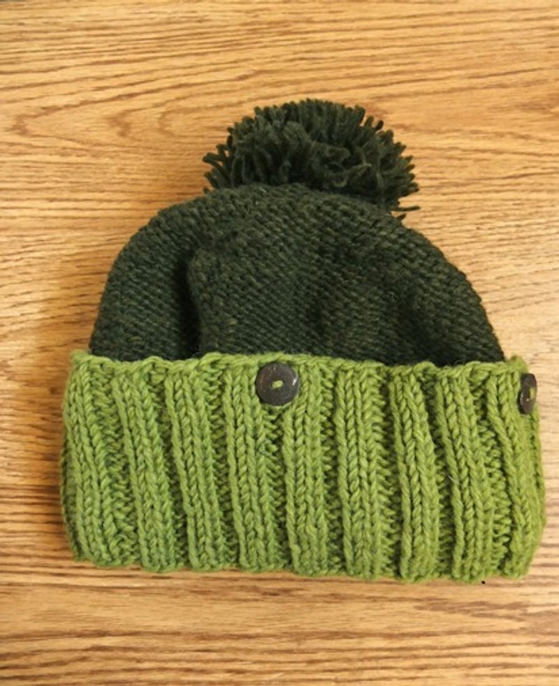 【樂拍子】*唯一1件*純羊毛手編毛帽Hand-made in Nepal（雙色_綠） - 帽子 - 其他材質 綠色