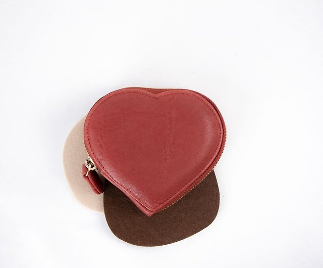 Heart Shaped Leather Coin Pouch in Red