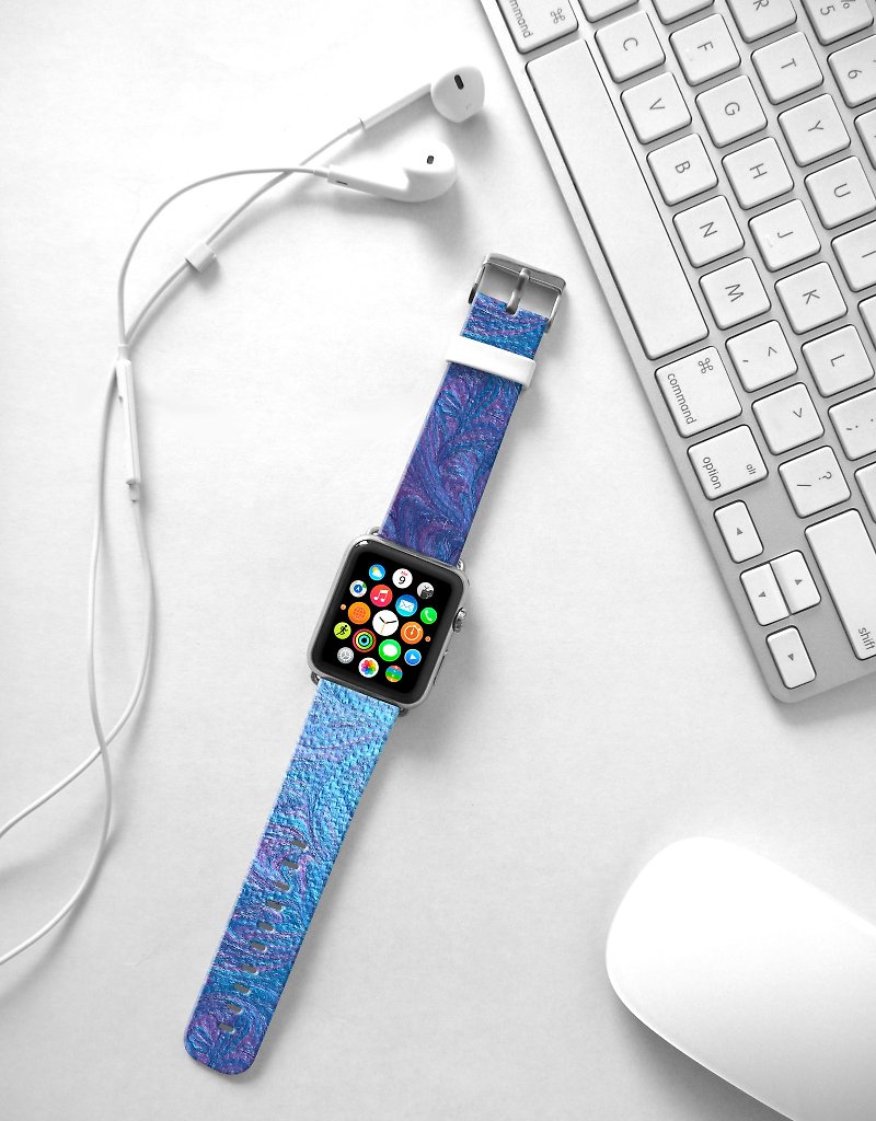 Apple Watch Series 1  , Series 2, Series 3 - Apple Watch Series 1 and Series 2 - Abstract art Blue Watch Strap Band for Apple Watch / Apple Watch Sport - 38 mm / 42 mm avilable - สายนาฬิกา - หนังแท้ 