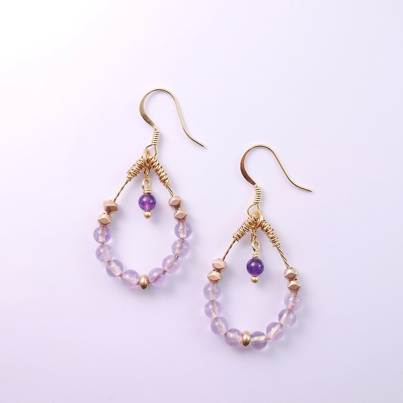 【ColorDay】粉粉Joy系列~雙色紫水晶水滴型純銅耳環 - Earrings & Clip-ons - Other Materials Purple