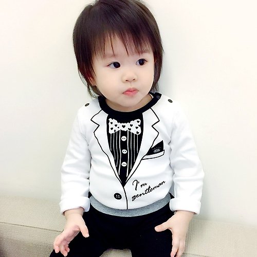 PUREST baby collection PUREST 小紳士 西裝 白色 長袖 嬰兒 新生兒 包屁連身衣